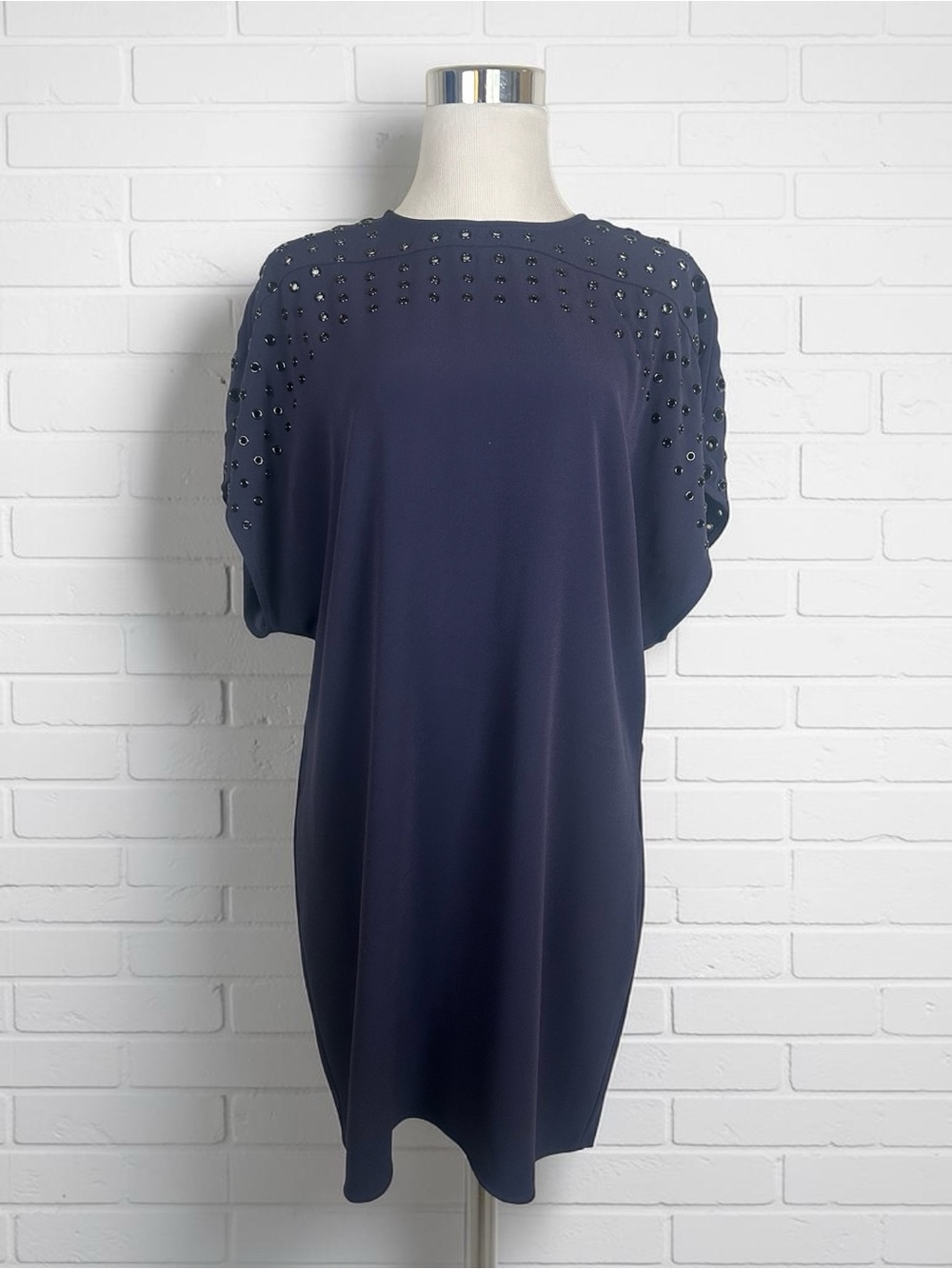 Derek Lam 10 Crosby Navy Blue Grommet Embellished Crepe Shift Dress